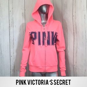 VS PINK Super Comfy Coral Pink Zip Up Hoodie